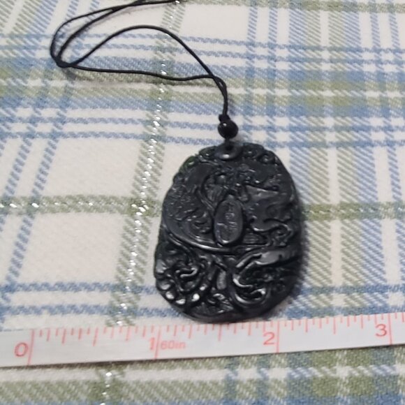 Dragon & Phoenix Black Jade Pendant - Picture 4 of 5